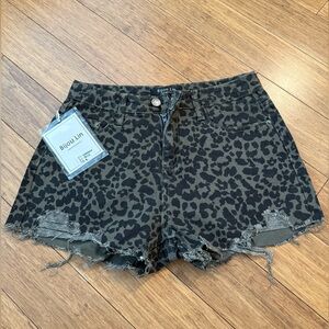 NWT Women's Leopard Print Jean Shorts - Black